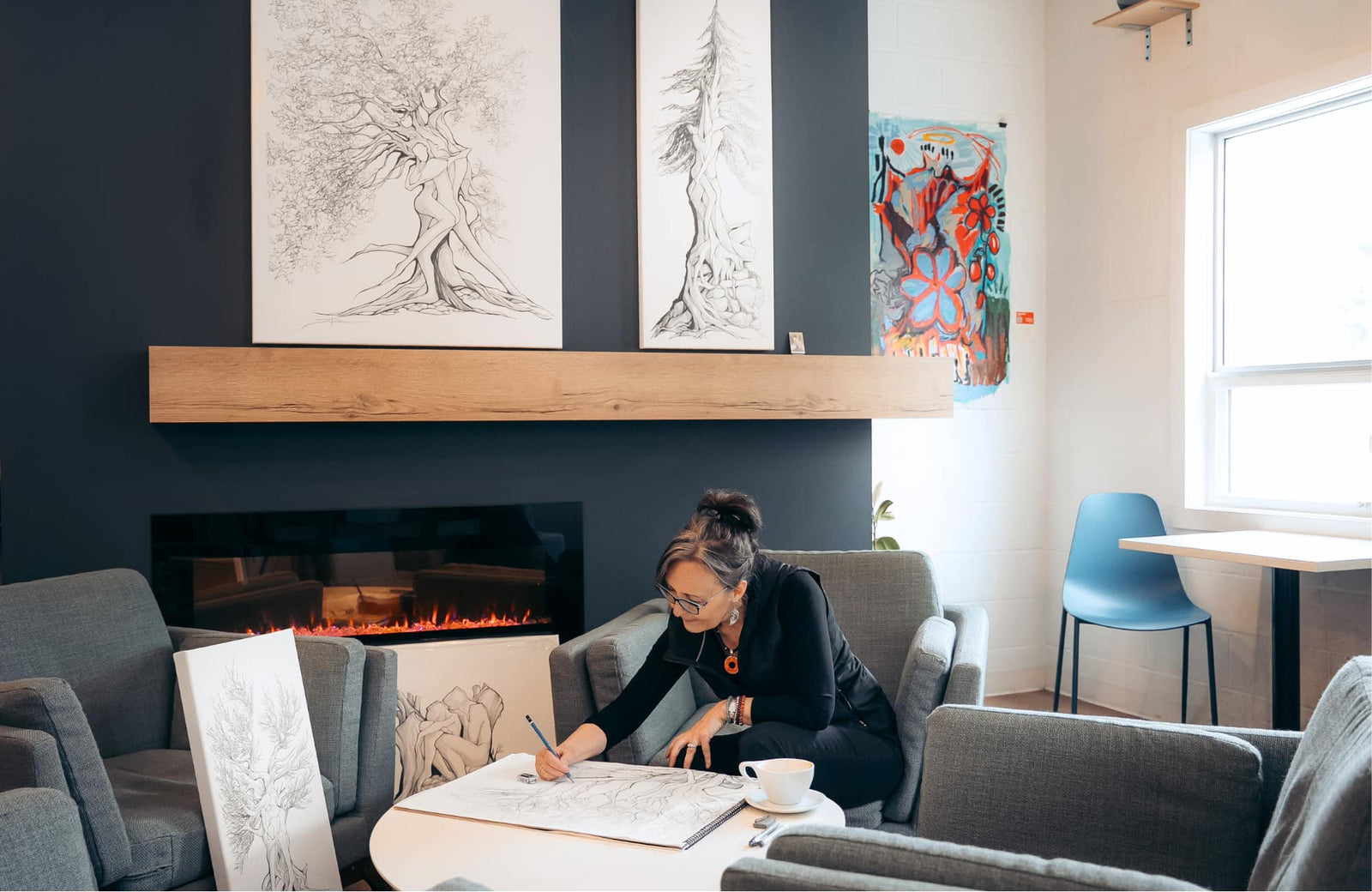 Debra Kiel Drawing at Eclipse Coffee Roasters